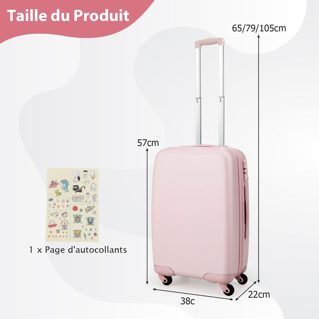 Bagage À Main 20" Avec Roulettes Valise Coque Rigide En PC Avec Poignée Réglable En Hauteur Approuvé Par Les Compagnies Aériennes Bleu/Rose