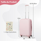 Bagage À Main 20" Avec Roulettes Valise Coque Rigide En PC Avec Poignée Réglable En Hauteur Approuvé Par Les Compagnies Aériennes Bleu/Rose
