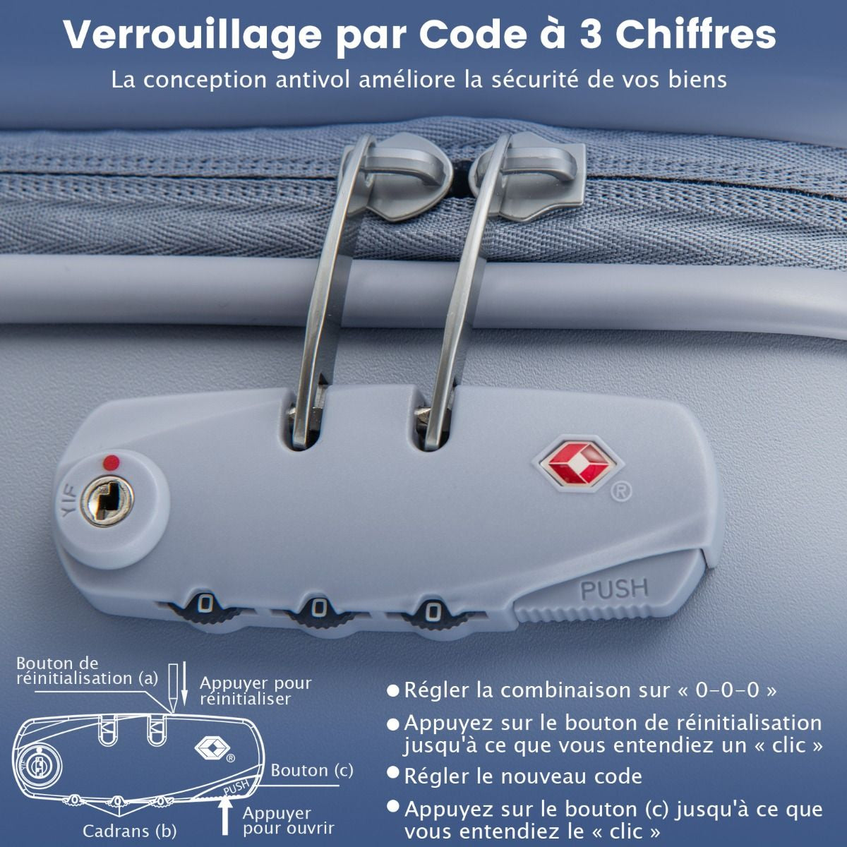 Bagage À Main 20" Avec Roulettes Valise Coque Rigide En PC Avec Poignée Réglable En Hauteur Approuvé Par Les Compagnies Aériennes Bleu/Rose