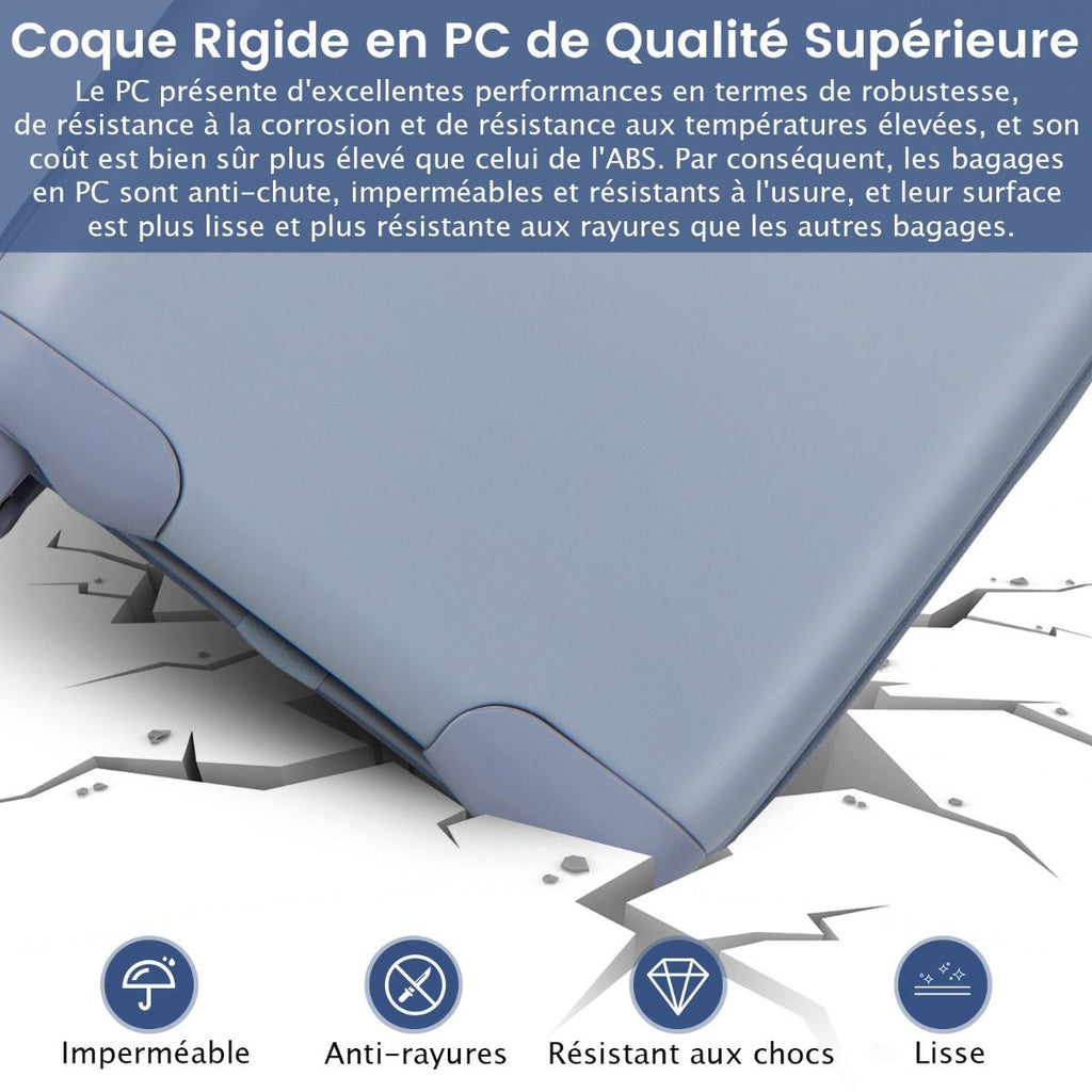 Bagage À Main 20" Avec Roulettes Valise Coque Rigide En PC Avec Poignée Réglable En Hauteur Approuvé Par Les Compagnies Aériennes Bleu/Rose