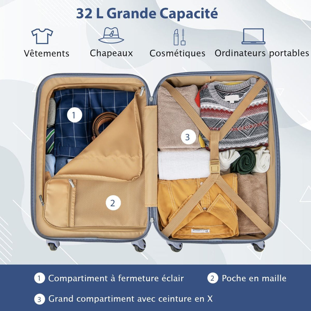 Bagage À Main 20" Avec Roulettes Valise Coque Rigide En PC Avec Poignée Réglable En Hauteur Approuvé Par Les Compagnies Aériennes Bleu/Rose