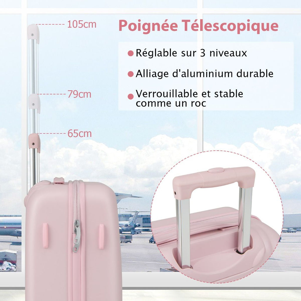 Bagage À Main 20" Avec Roulettes Valise Coque Rigide En PC Avec Poignée Réglable En Hauteur Approuvé Par Les Compagnies Aériennes Bleu/Rose