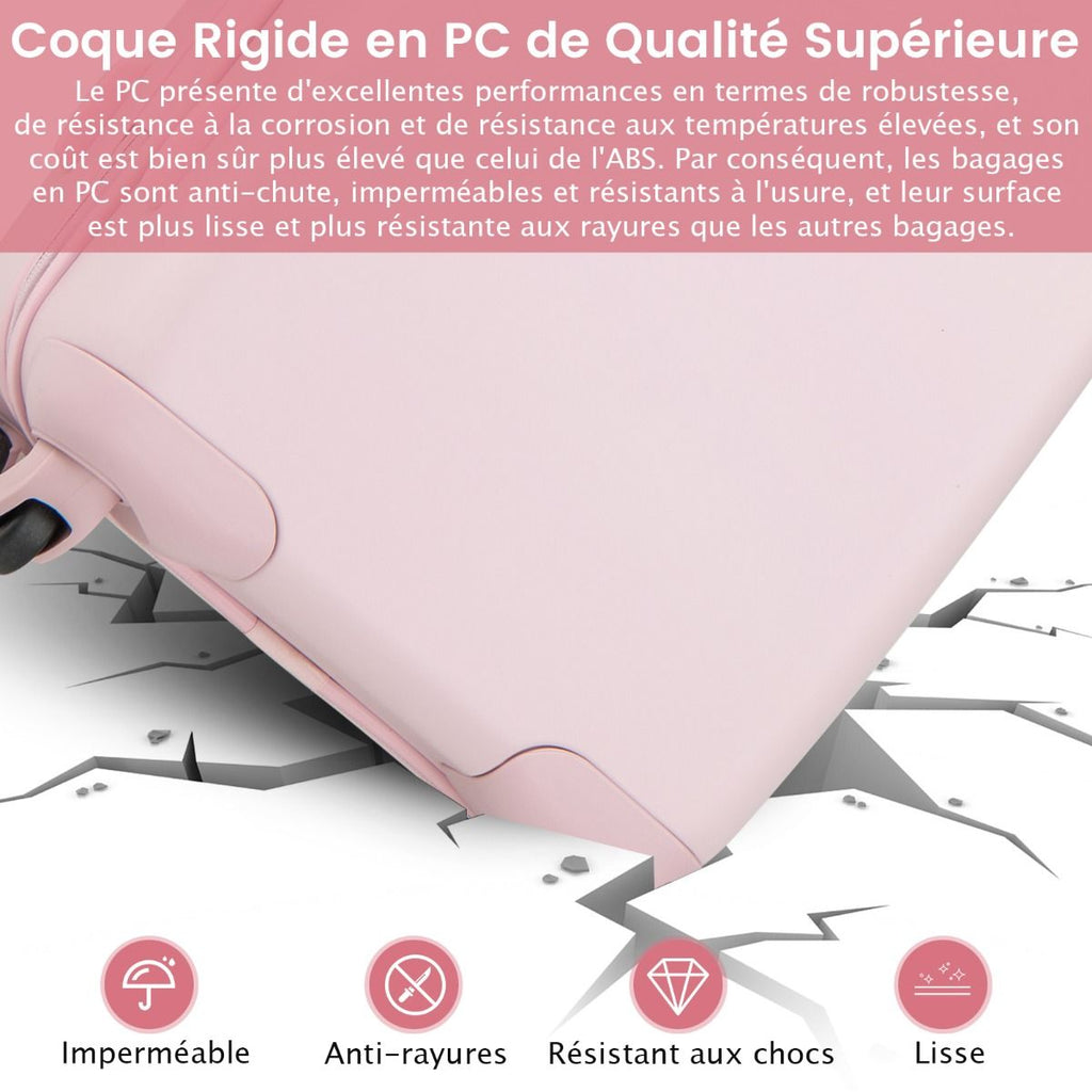 Bagage À Main 20" Avec Roulettes Valise Coque Rigide En PC Avec Poignée Réglable En Hauteur Approuvé Par Les Compagnies Aériennes Bleu/Rose