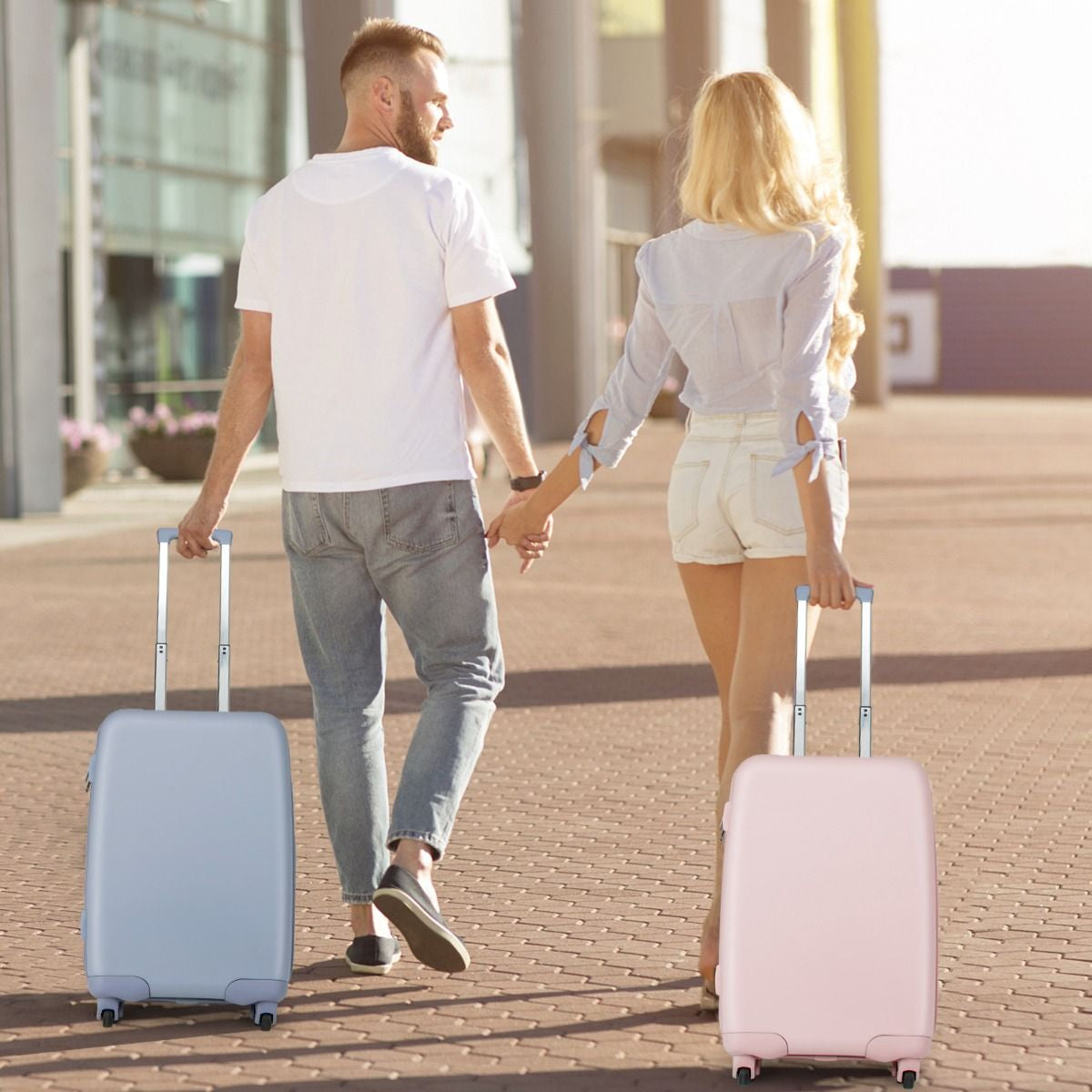 Bagage À Main 20" Avec Roulettes Valise Coque Rigide En PC Avec Poignée Réglable En Hauteur Approuvé Par Les Compagnies Aériennes Bleu/Rose